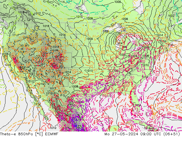 Theta-e 850hPa ECMWF Mo 27.05.2024 09 UTC