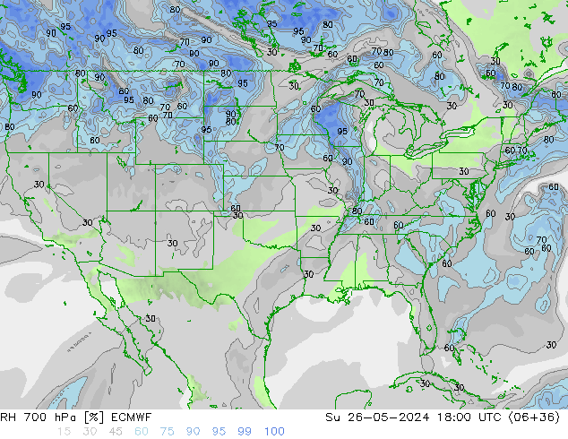 RH 700 hPa ECMWF Su 26.05.2024 18 UTC