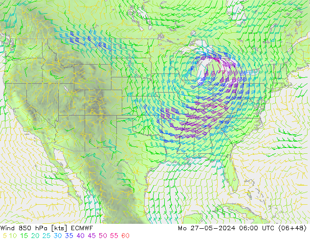 Wind 850 hPa ECMWF Mo 27.05.2024 06 UTC