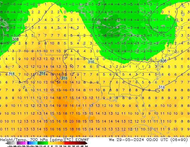 Height/Temp. 700 hPa ECMWF We 29.05.2024 00 UTC