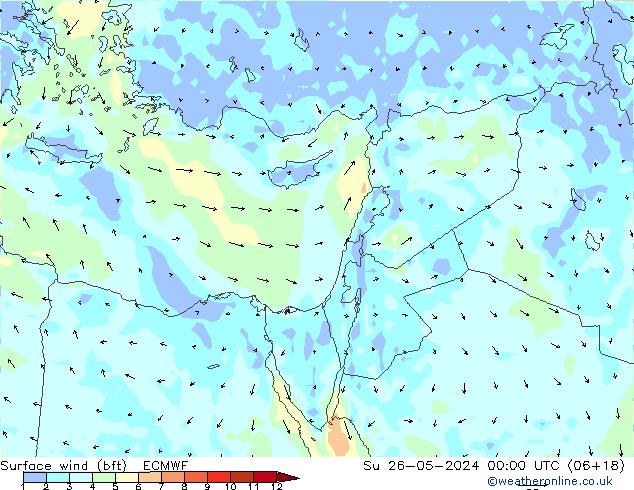 ве�Bе�@ 10 m (bft) ECMWF Вс 26.05.2024 00 UTC