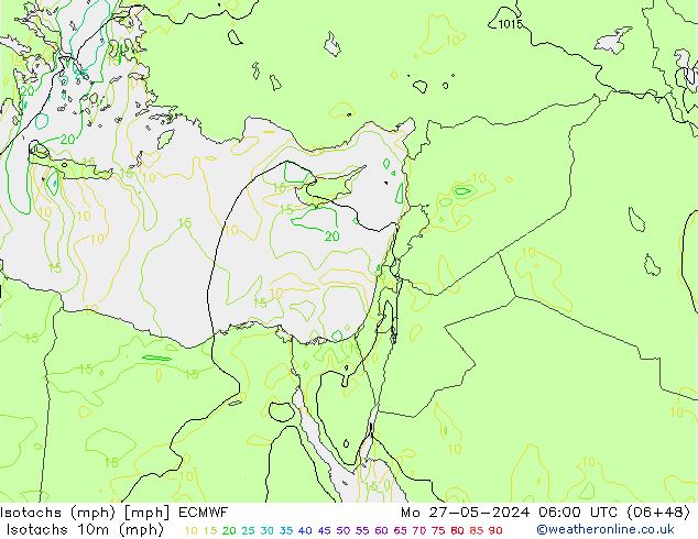 Isotachen (mph) ECMWF ma 27.05.2024 06 UTC