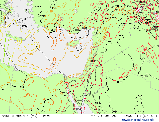 Theta-e 850hPa ECMWF St 29.05.2024 00 UTC