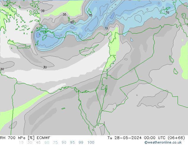 RH 700 hPa ECMWF mar 28.05.2024 00 UTC