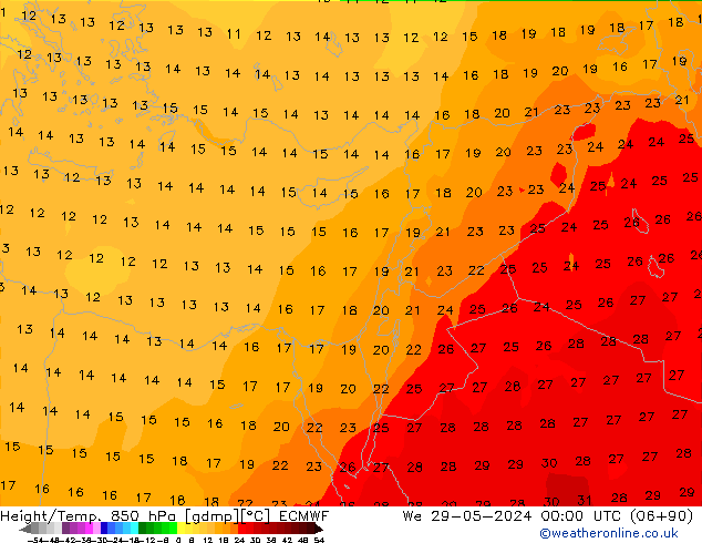 Height/Temp. 850 hPa ECMWF We 29.05.2024 00 UTC