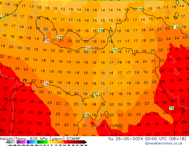 Géop./Temp. 925 hPa ECMWF dim 26.05.2024 00 UTC