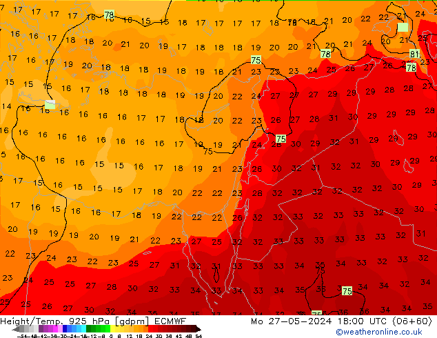 Height/Temp. 925 hPa ECMWF Seg 27.05.2024 18 UTC