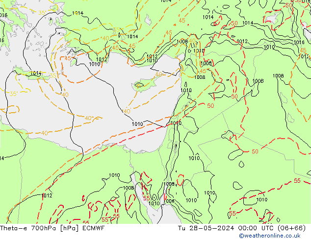 Theta-e 700hPa ECMWF di 28.05.2024 00 UTC