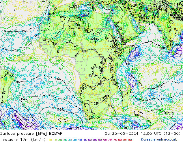 Isotachs (kph) ECMWF Sáb 25.05.2024 12 UTC