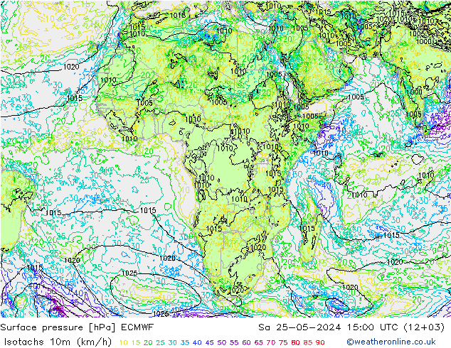 Isotaca (kph) ECMWF sáb 25.05.2024 15 UTC