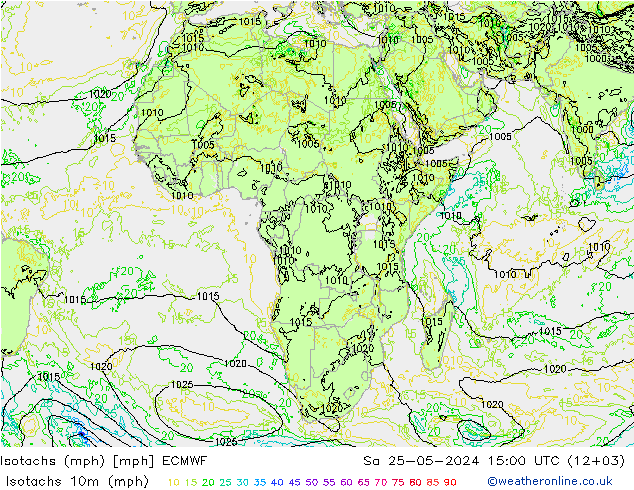 Isotaca (mph) ECMWF sáb 25.05.2024 15 UTC