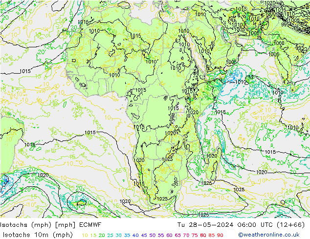 Isotachs (mph) ECMWF Tu 28.05.2024 06 UTC