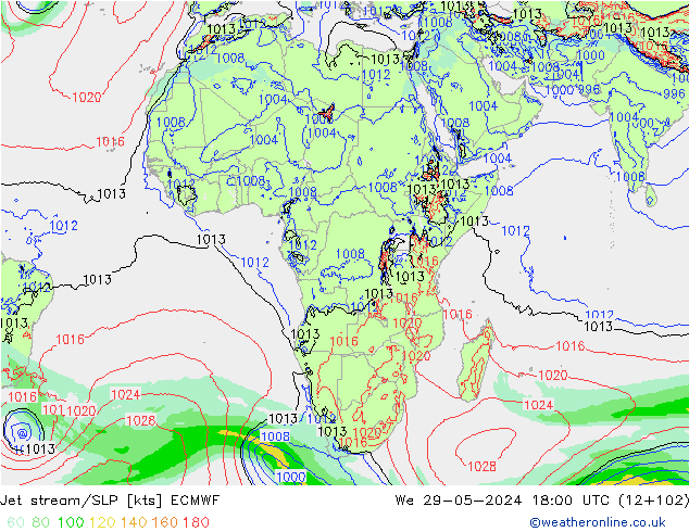 Prąd strumieniowy ECMWF śro. 29.05.2024 18 UTC