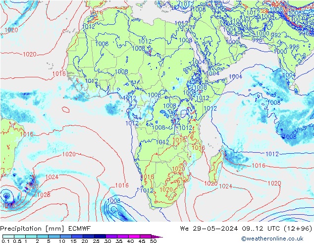 Precipitation ECMWF We 29.05.2024 12 UTC