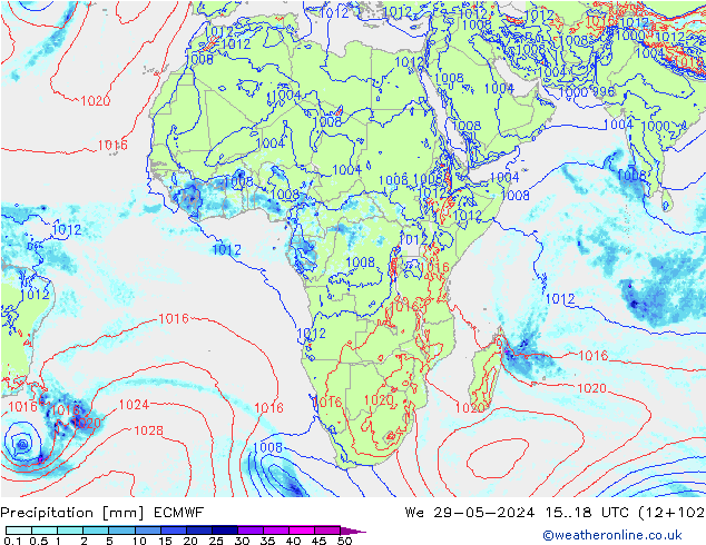Precipitation ECMWF We 29.05.2024 18 UTC