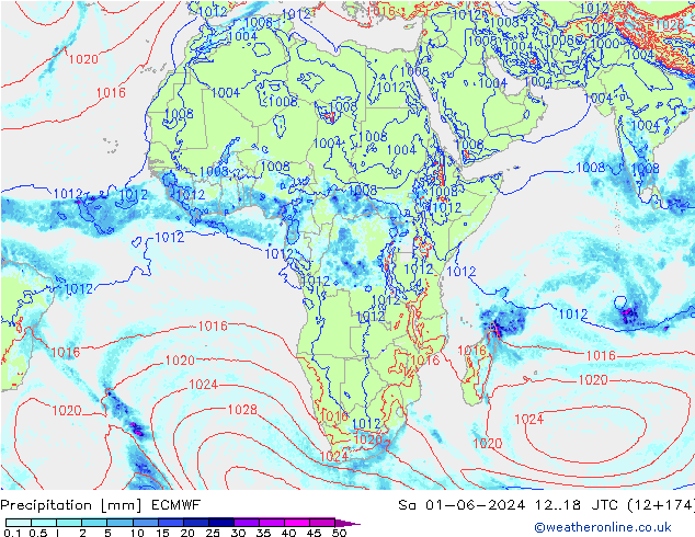 Srážky ECMWF So 01.06.2024 18 UTC