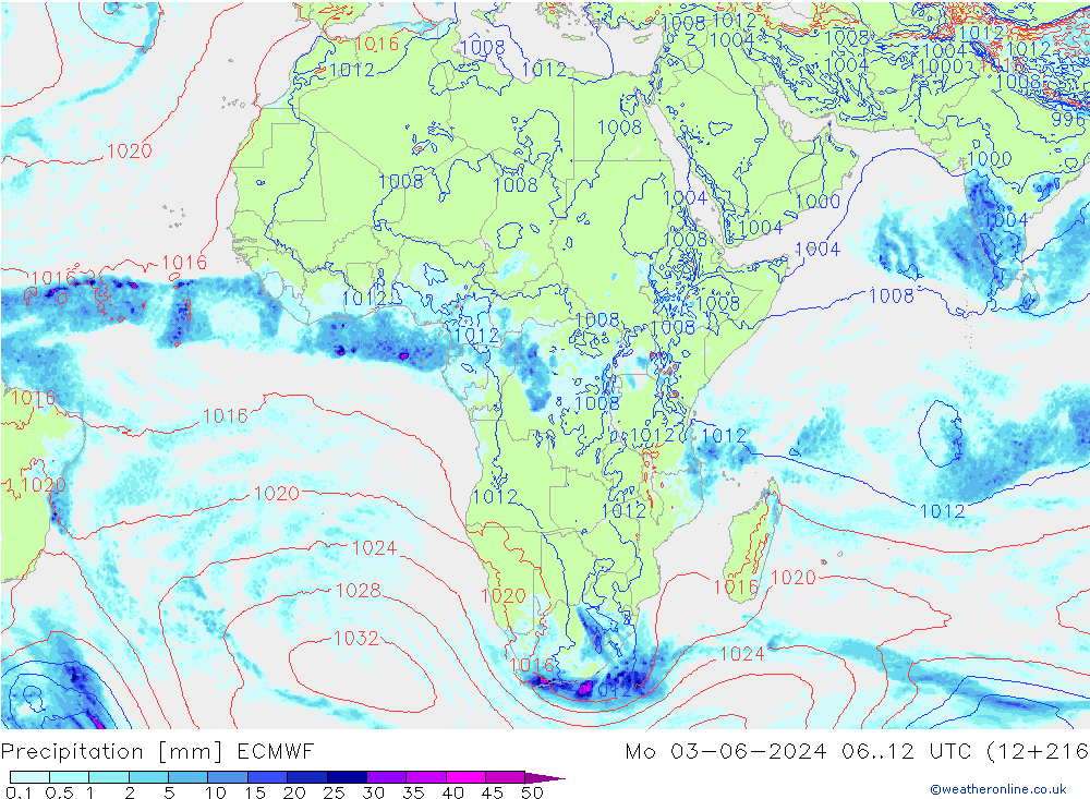 Precipitation ECMWF Mo 03.06.2024 12 UTC