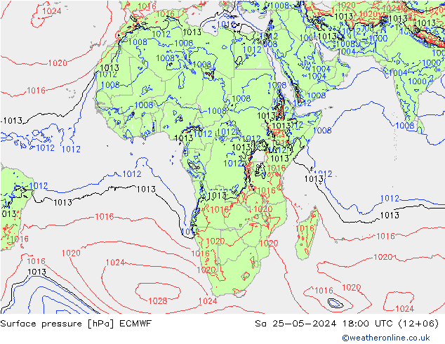 Presión superficial ECMWF sáb 25.05.2024 18 UTC