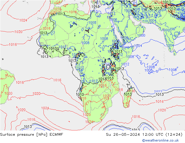 Luchtdruk (Grond) ECMWF zo 26.05.2024 12 UTC