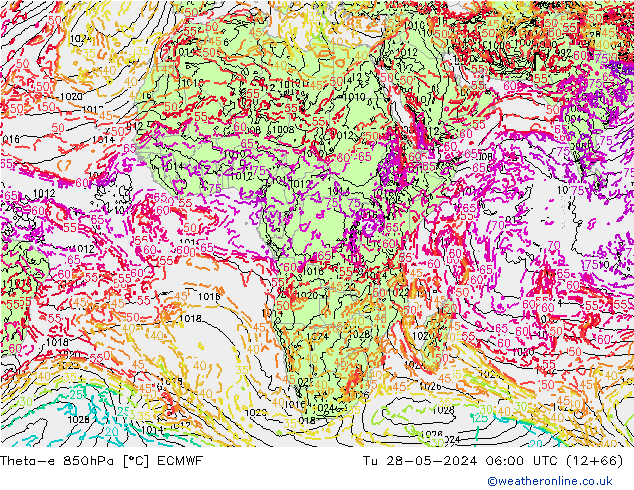 Theta-e 850hPa ECMWF  28.05.2024 06 UTC