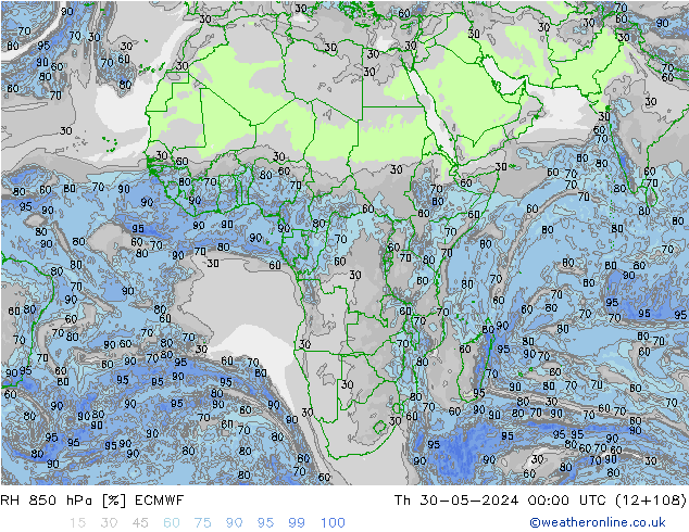 850 hPa Nispi Nem ECMWF Per 30.05.2024 00 UTC