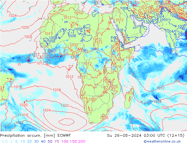 Precipitation accum. ECMWF Ne 26.05.2024 03 UTC