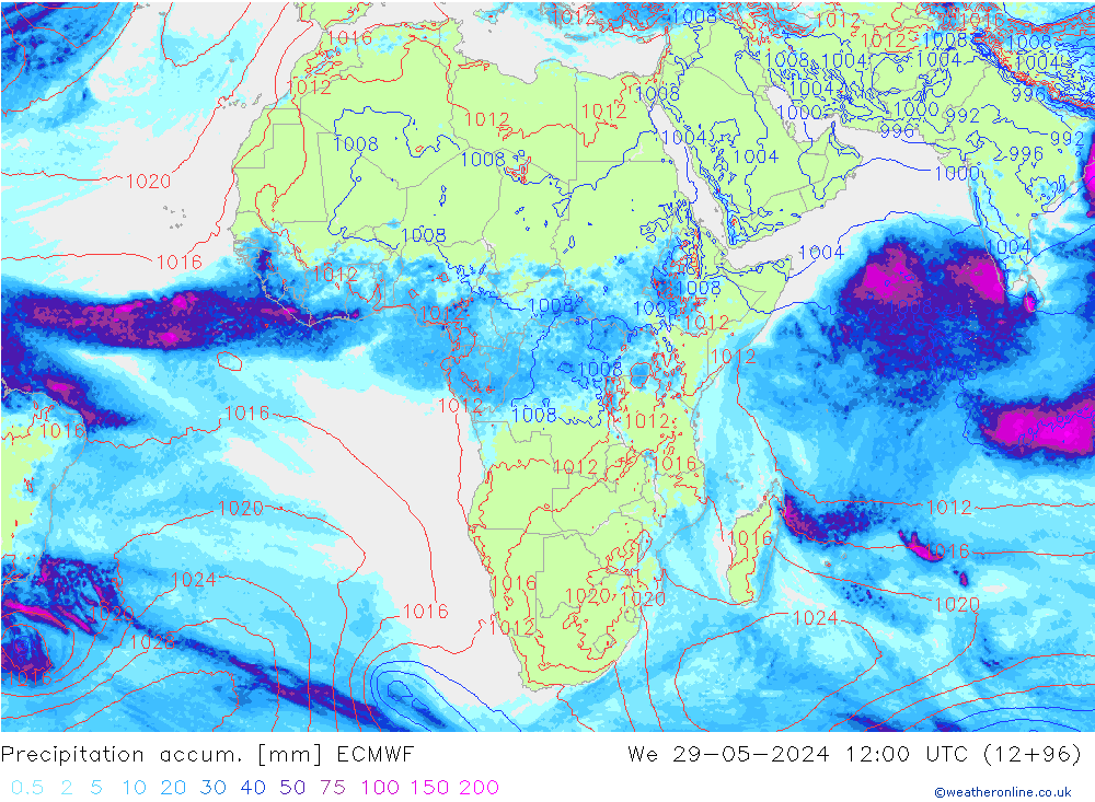 Precipitation accum. ECMWF We 29.05.2024 12 UTC