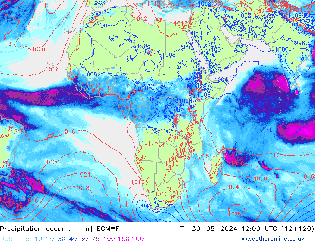 Precipitation accum. ECMWF Th 30.05.2024 12 UTC