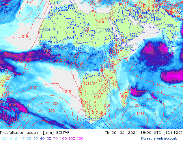 Precipitation accum. ECMWF Th 30.05.2024 18 UTC