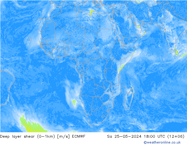 Deep layer shear (0-1km) ECMWF so. 25.05.2024 18 UTC