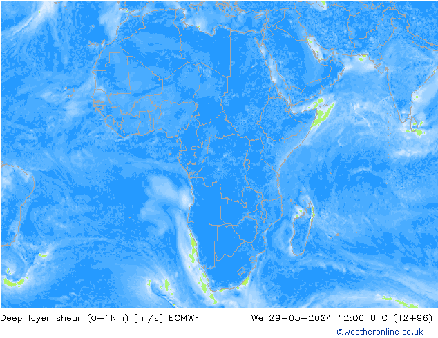 Deep layer shear (0-1km) ECMWF  29.05.2024 12 UTC