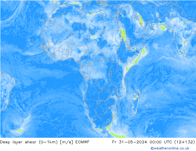 Deep layer shear (0-1km) ECMWF ven 31.05.2024 00 UTC