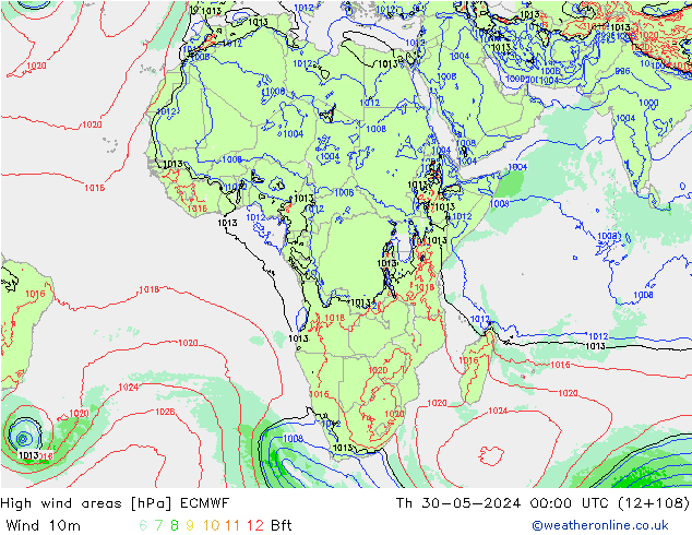 High wind areas ECMWF Th 30.05.2024 00 UTC