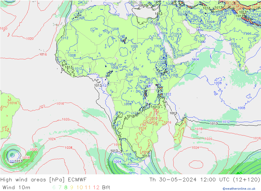 High wind areas ECMWF  30.05.2024 12 UTC