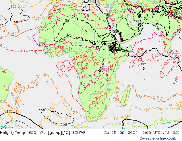 Yükseklik/Sıc. 850 hPa ECMWF Cts 25.05.2024 15 UTC