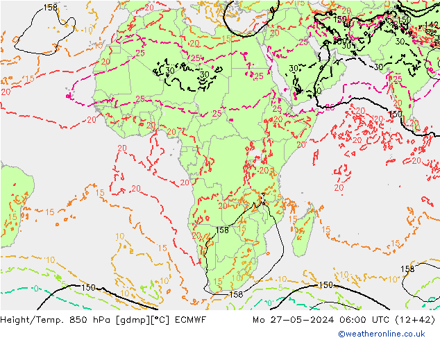 Hoogte/Temp. 850 hPa ECMWF ma 27.05.2024 06 UTC