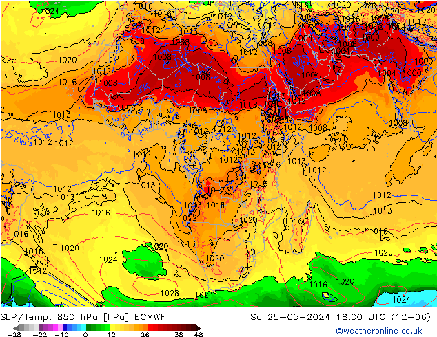 SLP/Temp. 850 hPa ECMWF Sa 25.05.2024 18 UTC