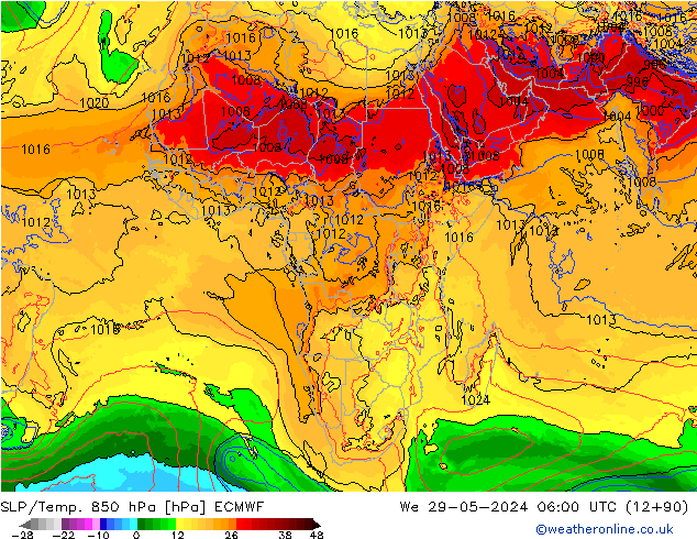 SLP/Temp. 850 hPa ECMWF  29.05.2024 06 UTC