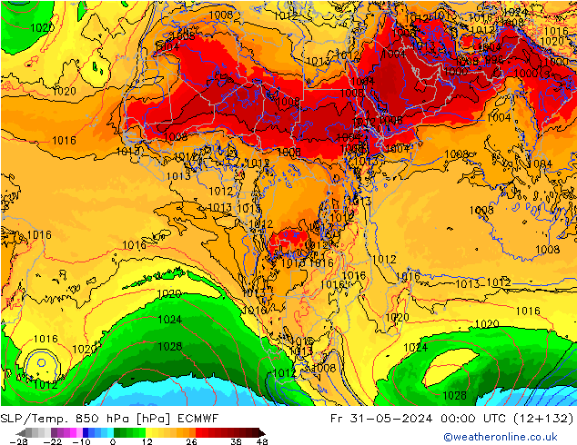 SLP/Temp. 850 гПа ECMWF пт 31.05.2024 00 UTC