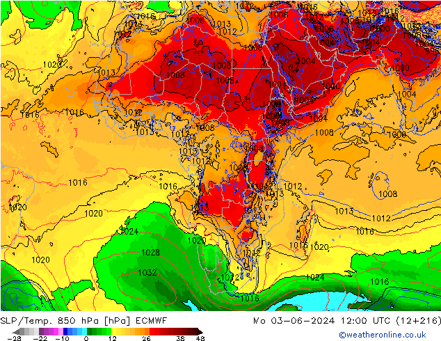 850 hPa Yer Bas./Sıc ECMWF Pzt 03.06.2024 12 UTC