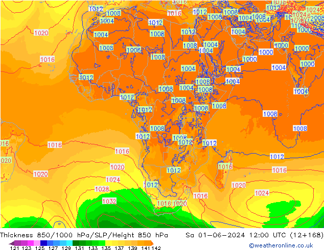 Dikte 850-1000 hPa ECMWF za 01.06.2024 12 UTC