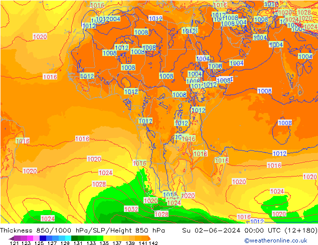 Schichtdicke 850-1000 hPa ECMWF So 02.06.2024 00 UTC