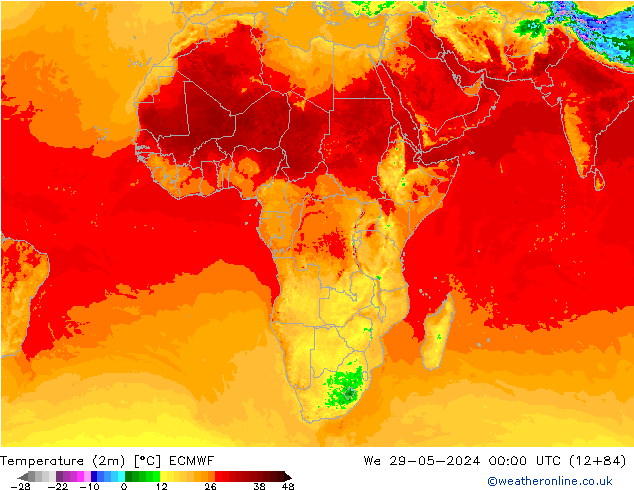 Temperatuurkaart (2m) ECMWF wo 29.05.2024 00 UTC