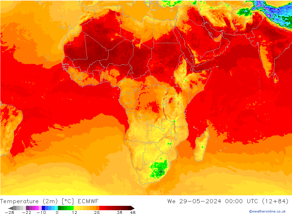 mapa temperatury (2m) ECMWF śro. 29.05.2024 00 UTC