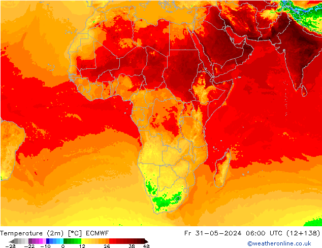 Temperatura (2m) ECMWF Sex 31.05.2024 06 UTC