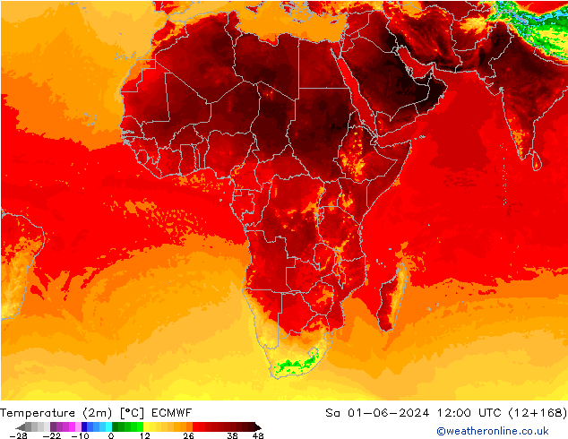 Temperatuurkaart (2m) ECMWF za 01.06.2024 12 UTC