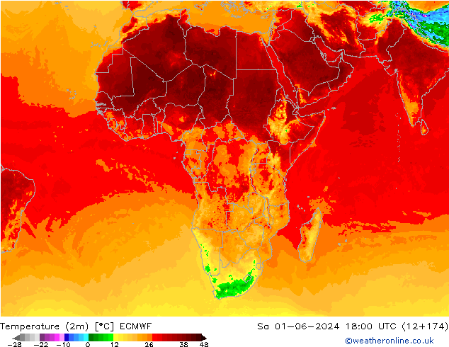 карта температуры ECMWF сб 01.06.2024 18 UTC