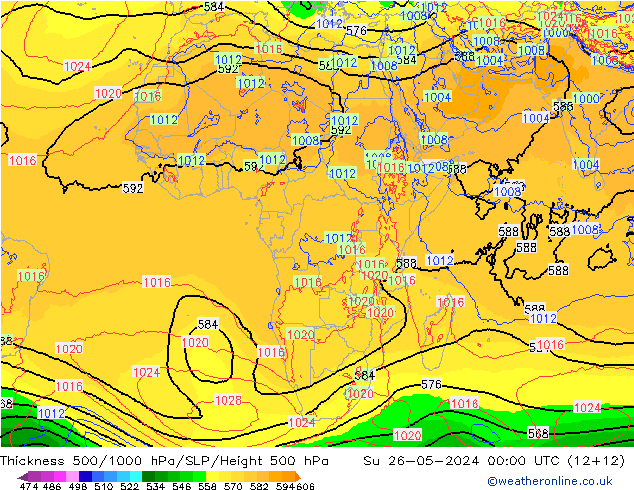 Thck 500-1000hPa ECMWF Su 26.05.2024 00 UTC