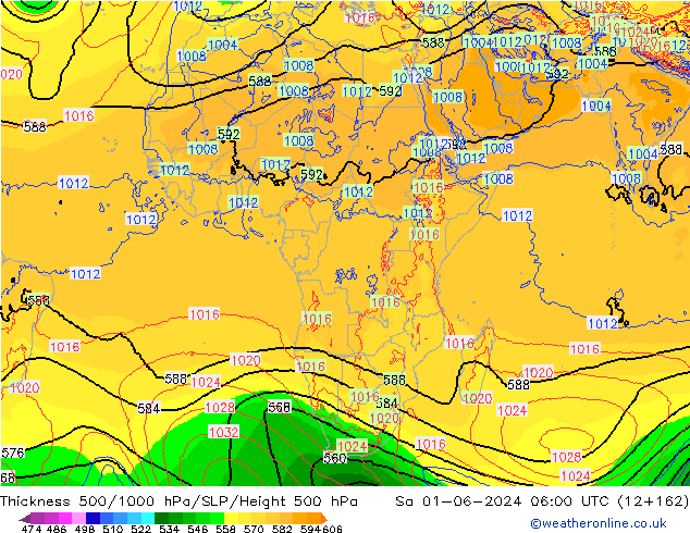 Thck 500-1000гПа ECMWF сб 01.06.2024 06 UTC