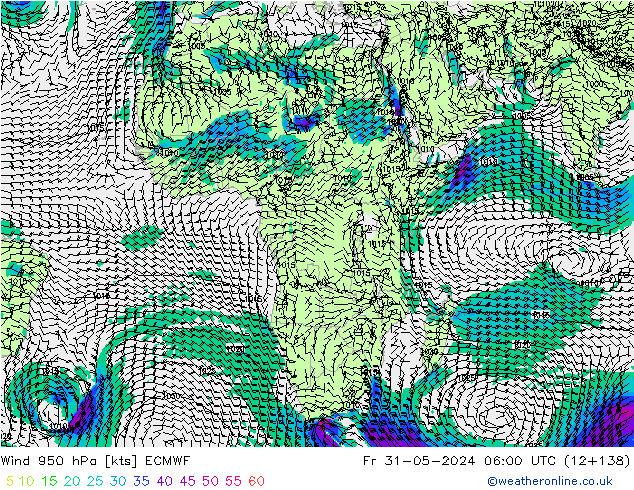 Wind 950 hPa ECMWF Fr 31.05.2024 06 UTC